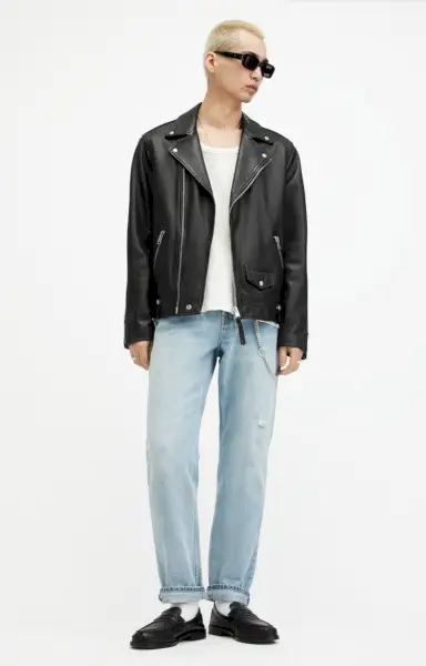 Casual Outfit Läder Biker Jacka Jeans AllSaints