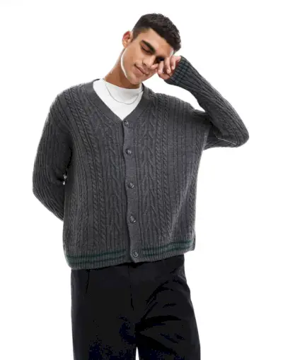 Kabelstickad cardigan herr ASOS