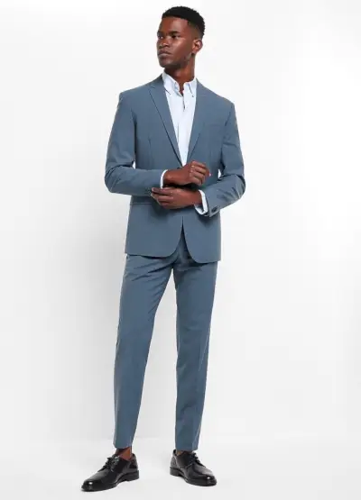 חליפת גברים סגנונות אקספרס דק במיוחד חליפת צמר כחול מאובק בשילוב מודרני טק