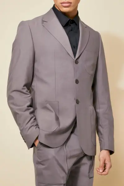 סגנונות חליפת גברים כיס תיקון Boohooman קלוזאפ