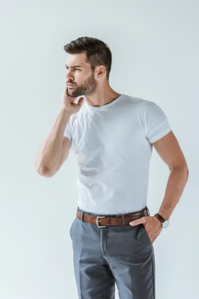 男性フィット T シャツ プリーツ パンツ スラックス