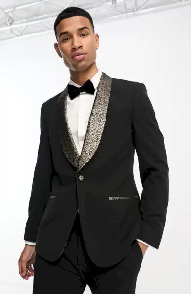 Skinny-fit smokingjasje met goudaccent ASOS Design Nordstrom