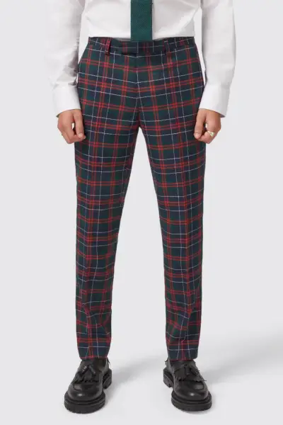 Twisted Tailor Woolf slim-fit groene tartan broek
