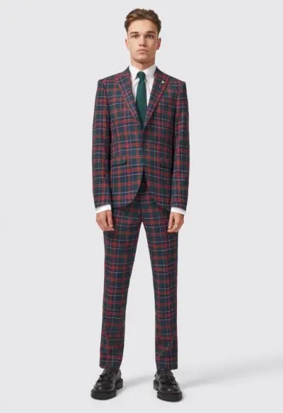 Twisted Tailor Woolf slim-fit pak met groene Schotse ruit