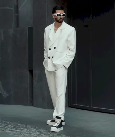 Traje Cruzado Blanco Hombre Gafas De Sol Blancas Modernas
