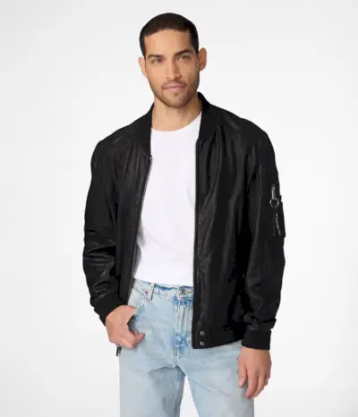 Blouson Bomber En Cuir Homme Noir Wilsons Leather