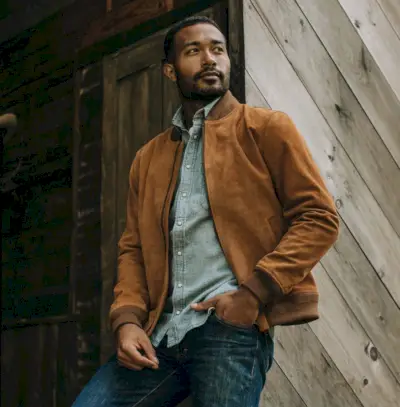 Blouson Bomber En Daim Marron Homme Taylor Stitch