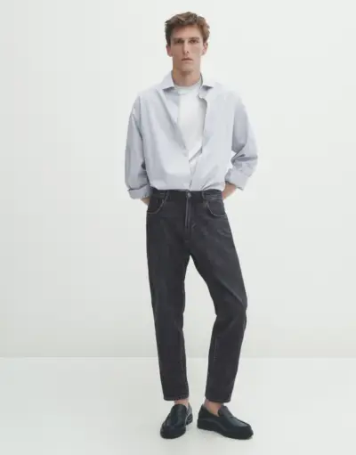 Biznis Ležérne džínsy Taper Fit Košeľa Tričko Mokasíny Muži Massimo Dutti