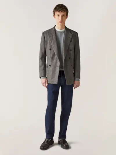 Biznis ležérne džínsy sveter Dvojradový pánsky sako Loro Piana