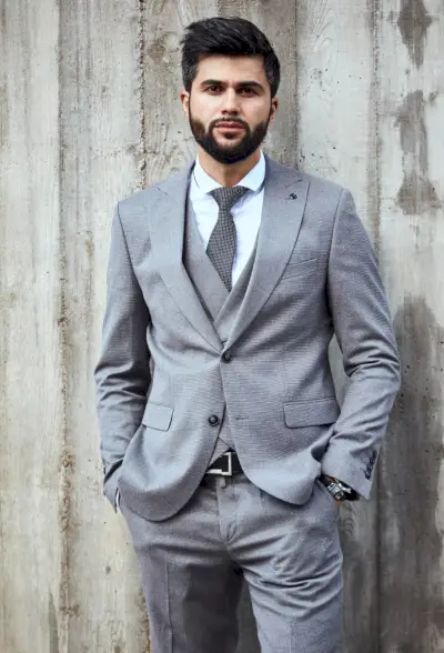 לבוש חצי רשמי חליפת 3 חלקים אפור גברים