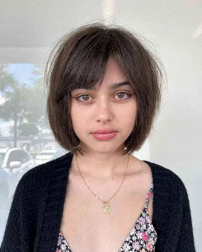 Cute Bob Haircut with Sweeping Fringe for Girls