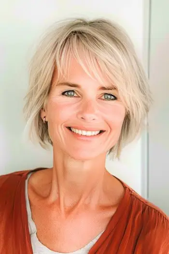 Capas texturizadas recortadas con peinado con flequillo para cabello fino.