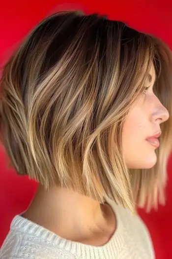 Peinado Bob Blunt en ángulo para cabello fino.