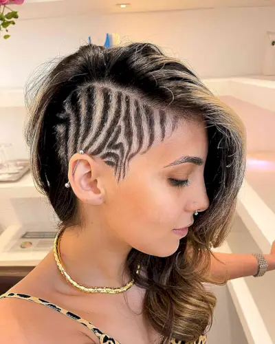 Undercut Long Hair with Amazing Zebra stripe Hair Design on the side