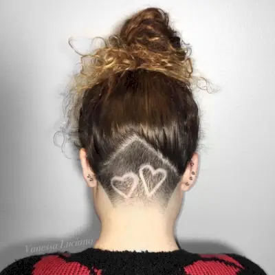 Simple Heart Print Undercut Design for Curly Hair