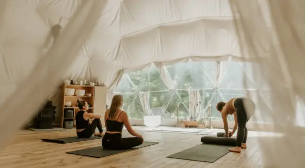 a group of women practicing yoga at Nectar on Bowen Island