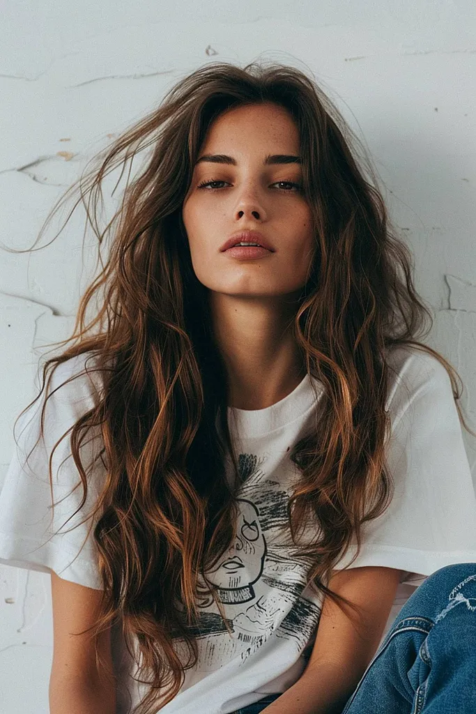 Păr ondulat natural des, cu straturi ciufulite' title=