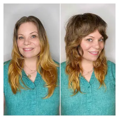 Wavy Layered Shag Haircut with Curtain Bangs