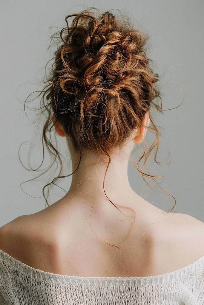 Updo lejer pentru păr natural ondulat' title=