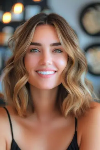 לוב עם גלים רכים תסרוקת באורך בינוני.