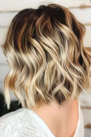 גלים באורך בינוני עם הבהרה של Balayage.