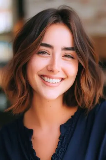 גלים רופפים עם קרמל מדגיש תסרוקת באורך בינוני.