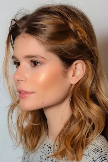 גלים באורך כתפיים עם צמה באורך בינוני.