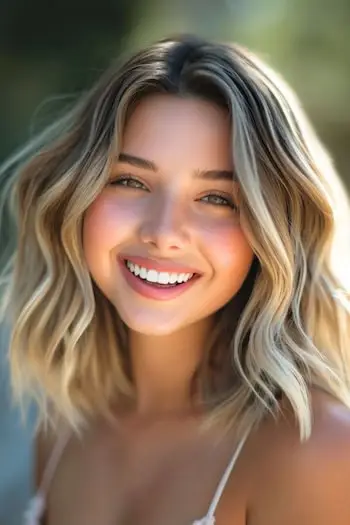 תסרוקת באורך בינוני של גלי חלקים מבולבלים.