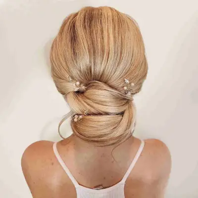 Low Blonde Chignon Wedding Updo