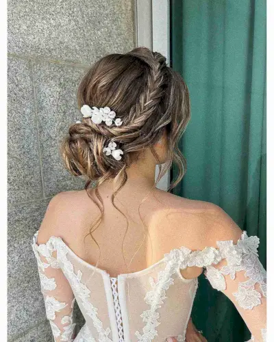 Braided Updo with Flower Piece for Weddings