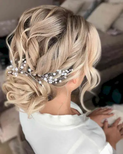 Dimensional Twisted Bun Updo for a Wedding