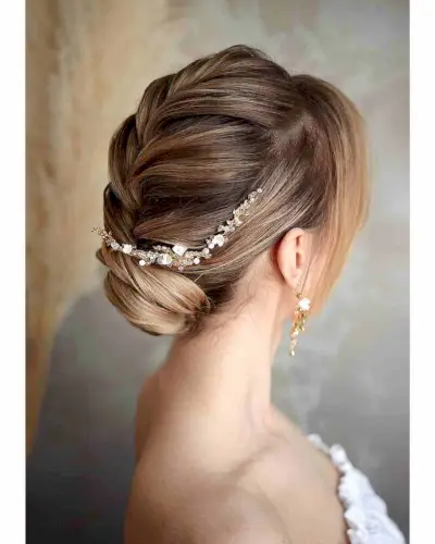 Loose French Braid Low Bun Wedding Updo