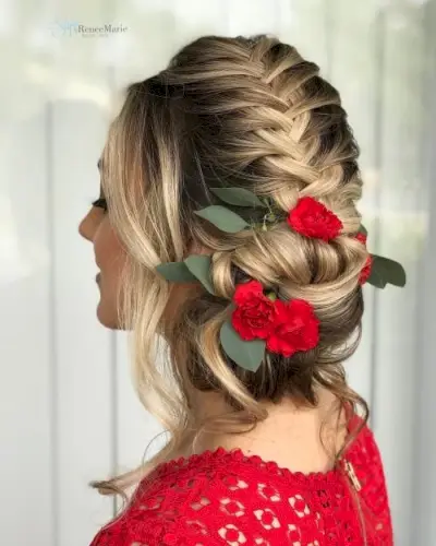 French Braid Updo with Loose Bangs
