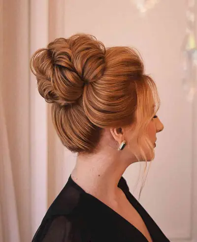 Textured Middle Height Bun Wedding Updo Hairstyle