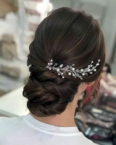 Wedding Twisted Low Bun Updo with Accessories
