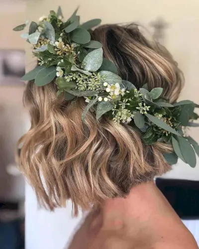 Flower Crown for Short Wavy Hair at Weddings