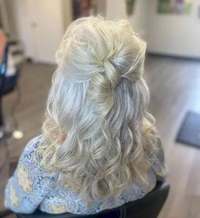 Long Half Updo with Highlights for the Brides Mother