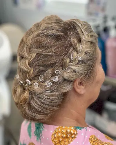 Accessorized Braid Updo Wedding Hairstyle for Mothers of the Groom