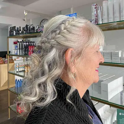 Braided Half Up with Waves and Bangs for Mother of the Groom
