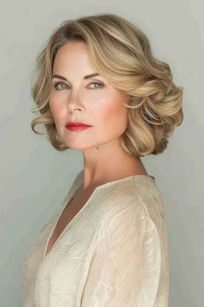 Elegant golden Hollywood waves for the mother of the groom