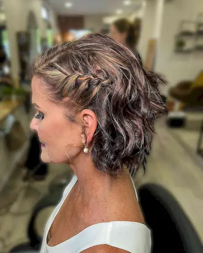 Wavy Short Hair with Side Braid for Mothers of the Groom