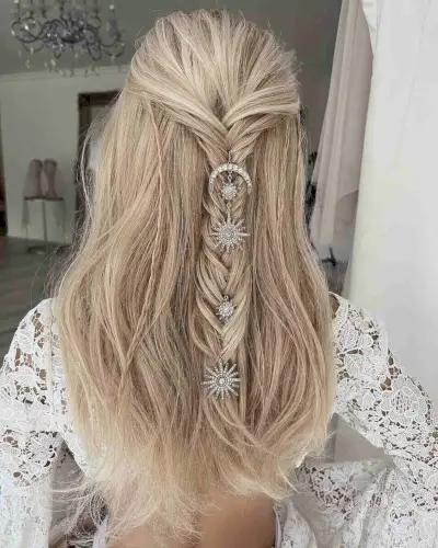 Long Gorgeous Creamy Blonde Boho Style for a Wedding