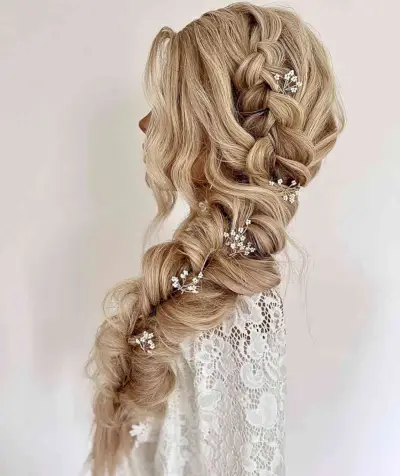 Elsa-Inspired Side Braid for a Bridesmaid with Long Hair