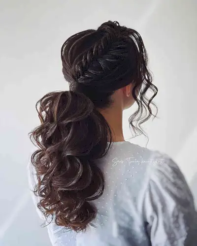 Wedding Guest Fishtail Braid with Long Textured Low Pony