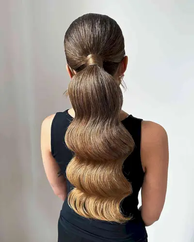 Wedding-Guest Perfect Hollywood Wavy Low Ponytail for Long Hair
