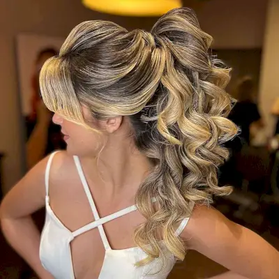 Curled Ponytail for Long Thick Hair for Guests of a Wedding