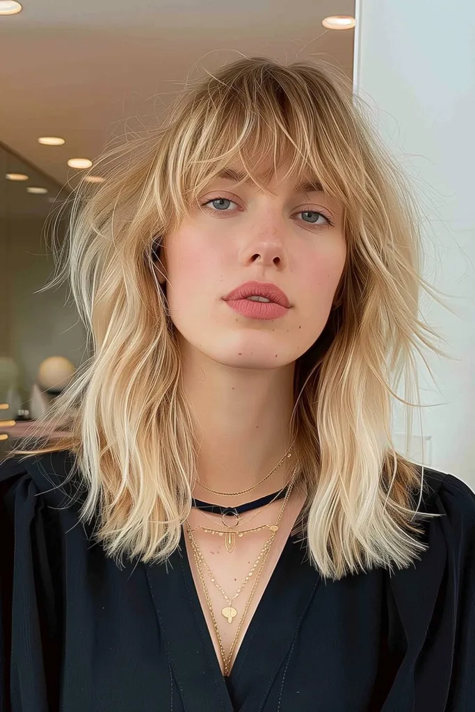 フリンジ付きミディアムレングスのウルフ' title=