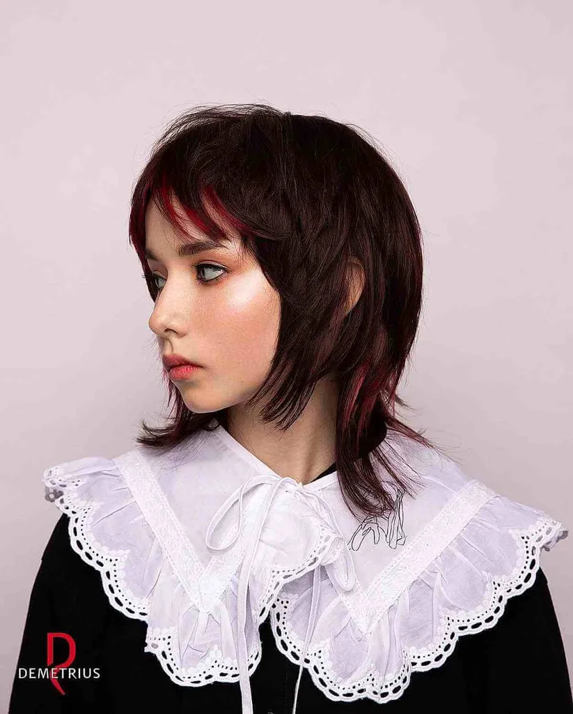 赤いハイライトが付いたショートウルフ' title=