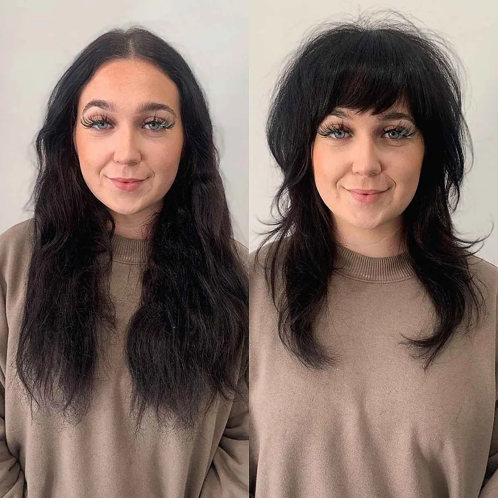 前髪ありのレイヤードウルフカット' title=