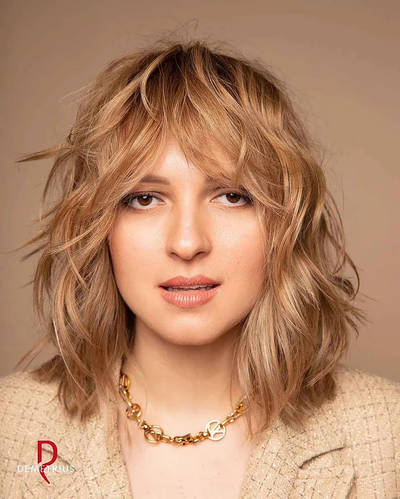 均等にレイヤードされたウルフカット' title=